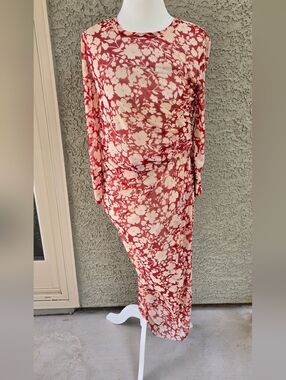 DrA  Los Angeles Floral Ruched Long-Sleeve Maxi Dress - Red & Cream